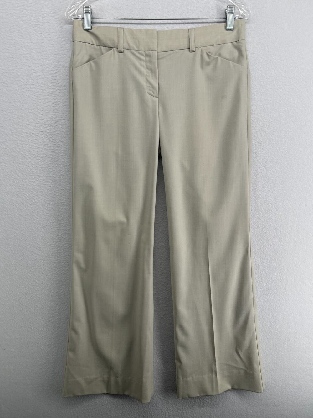 THEORY Pants Womens 4 Wool Blend Straight Leg Suit Trouser Straight Beige USA